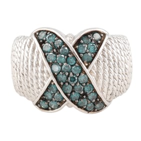 Diamond 14K White Gold Cocktail Ring Size 5.75