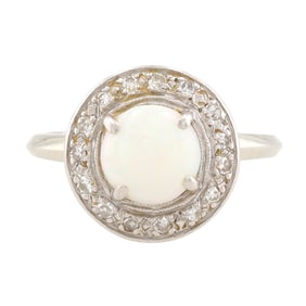 Diamond Opal 14K White Gold Ring Size 6.25