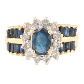 Diamond Sapphire 14K Gold Ring Size 7.5