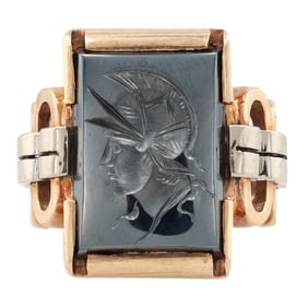 Intaglio 18K Gold Hematite Ring Size 7.5
