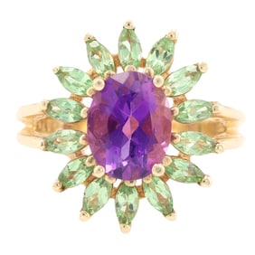 Peridot Amethyst 14K Gold Cocktail Ring Size 6.25