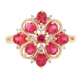 Pink Tourmaline White Topaz 14K Gold Ring Size 6.5