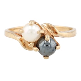 Signed Pearl 10K Gold Cocktail Ring Size 6