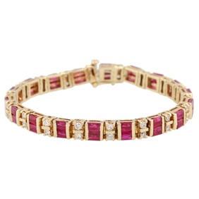 Ruby Diamond 14K Gold Tennis Bracelet