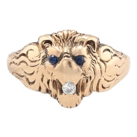 Diamond Sapphire 14K Gold Lion Ring Size 8