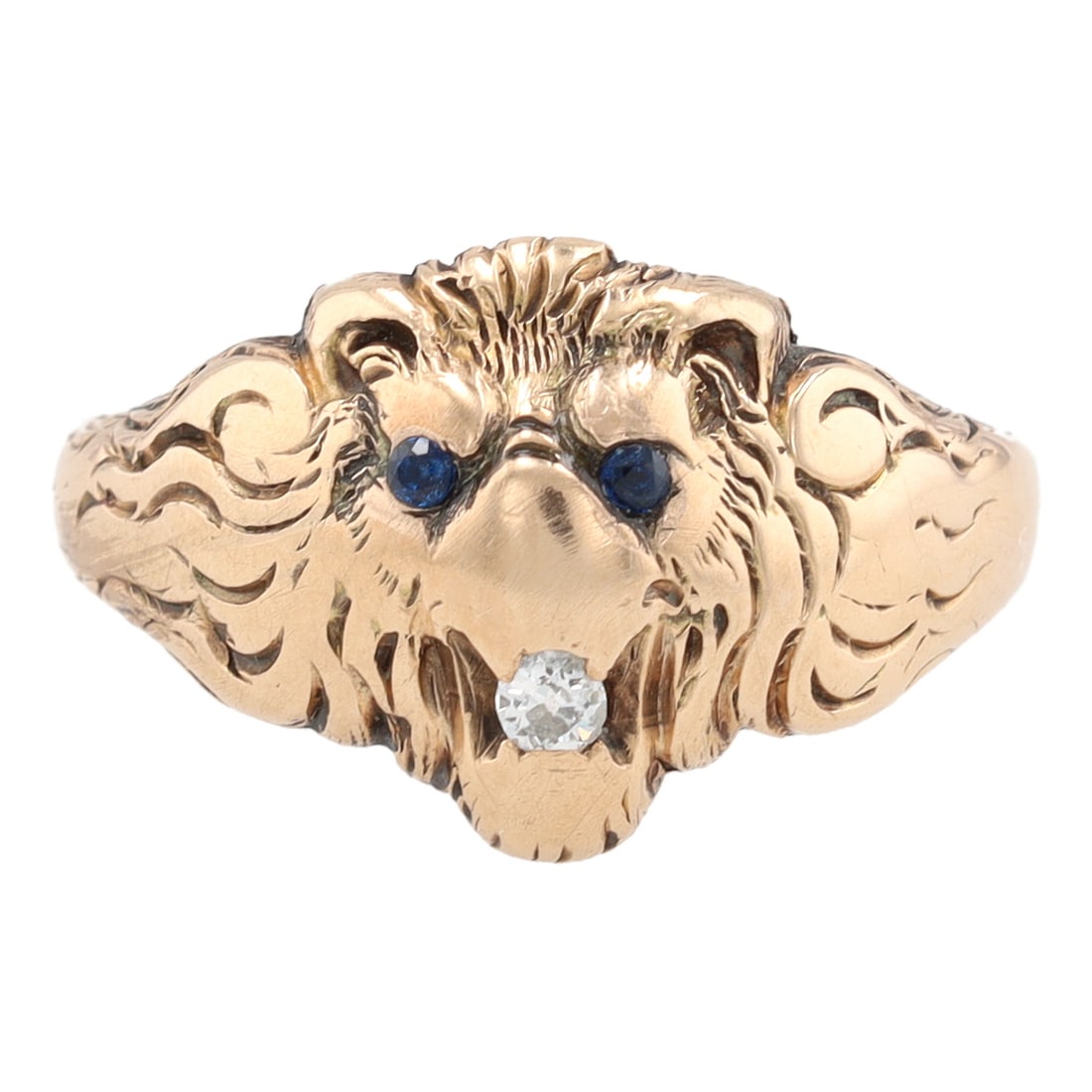 Diamond Sapphire 14K Gold Lion Ring Size 8 (1 of 6)