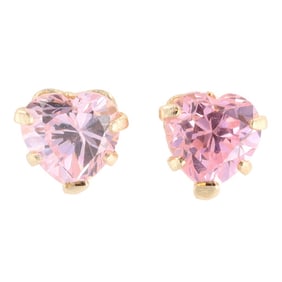 Pink Gemstone 14K Gold Heart Earrings