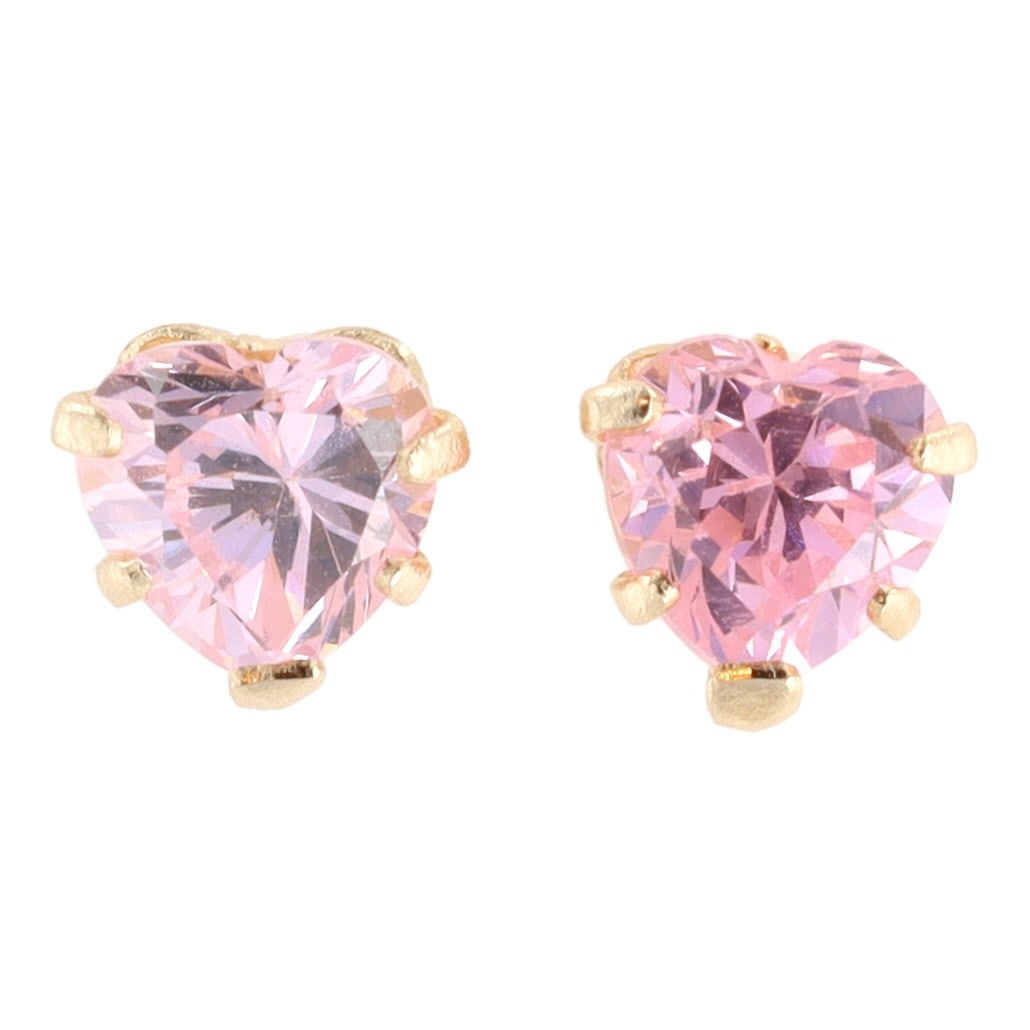 Pink Gemstone 14K Gold Heart Earrings (1 of 4)