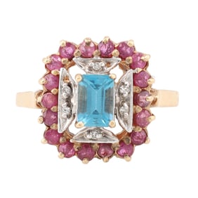 Topaz Tourmaline 10K Gold Cocktail Ring Size 7.25