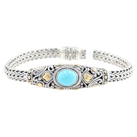 Samuel B 18K Gold Sterling Silver Turquoise Wheat Chain Bracelet
