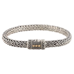 Sadra 18K Gold Sterling Silver Wheat Chain Bracelet New 23.9 G