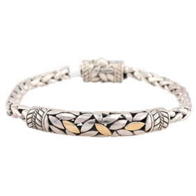 NWT Samuel B 18K Gold Sterling Silver Wheat Chain Bracelet 31.5 G