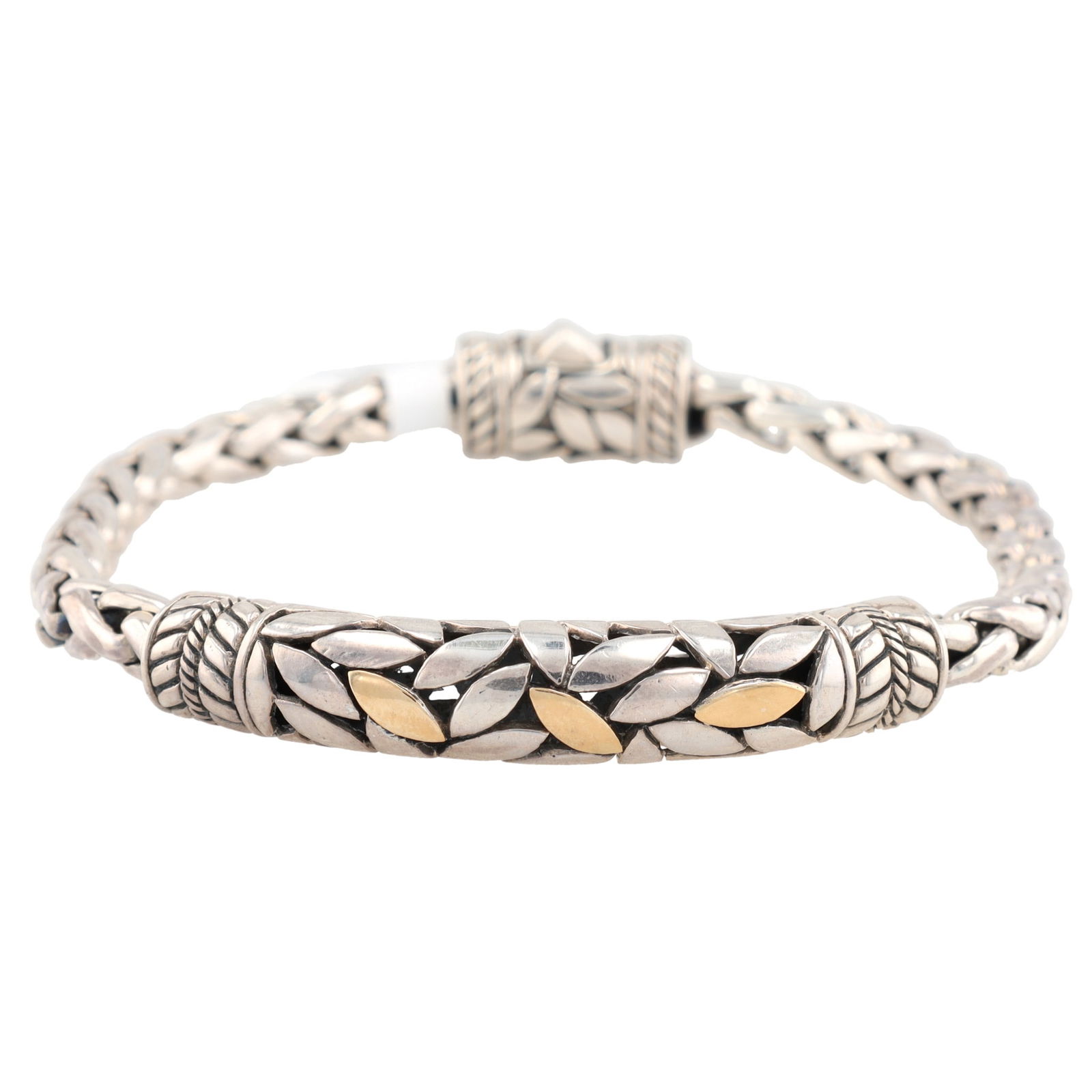 NWT Samuel B 18K Gold Sterling Silver Wheat Chain Bracelet 31.5 G (1 of 8)