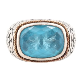 EFFY 18K Gold Sterling Silver Cushion Cut Topaz Ring Size 6.75 11.8 G Approximately 5.25 TCW