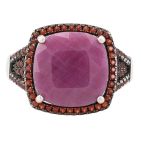 DK Ruby Sterling Silver Cocktail Ring Size 6.5 5.5 G Approximately 9.28 TCW