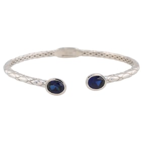 BBJ Sapphire Sterling Silver Hinge Cuff Bracelet 17.7 G Approximately 3 TCW
