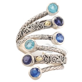 NWT Samuel B Topaz Tourmaline Sterling Silver Wrap Ring Size 6 9.8 G 1.50 TCW
