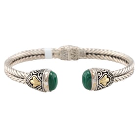 NWT Samuel B Malachite Sterling Silver Hinge Cuff Bracelet 24.9 G