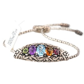NWT Samuel B Multi Gemstone Sterling Silver Bolo Bracelet 15.3 G