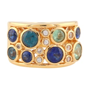 KRH Designs Multi Gemstone Gold Over Sterling Silver Cocktail Ring Size 7.5 11.2 G