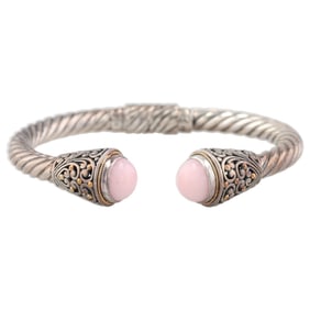 NWT Samuel B Pink Opal Sterling Silver Hinge Cuff Bracelet 27.3 G