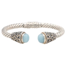 Blue Opal Sterling Silver Hinge Cuff Bracelet 26.9 G