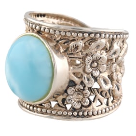 Larimar Gold Over Sterling Silver Flower Ring Size 7.25 7.9 G 9 TCW