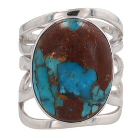 FD Turquoise Sterling Silver Ring Size 7.5 9 G