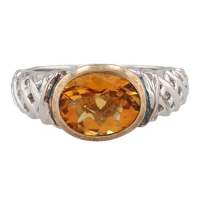 AJ Cushion Cut Citrine 14K Gold Sterling Silver Ring Size 6.5 5.3 G Approximately 2 TCW