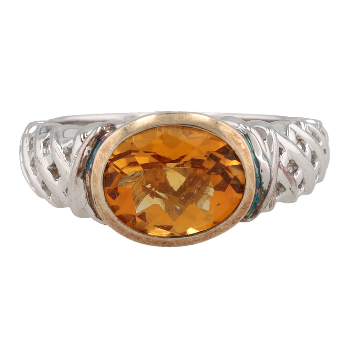 AJ Cushion Cut Citrine 14K Gold Sterling Silver Ring Size 6.5 5.3 G Approximately 2 TCW (1 of 7)