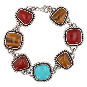Signed A Multi Stone Sterling Bracelet 28 G