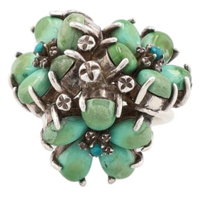 J Sterling Turquoise Floral Ring Sz. 6.25, 14g