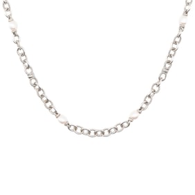 Judith Ripka Pearl Cubic Zirconia Sterling Toggle Necklace 85g