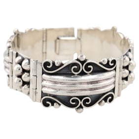 C11 Signed Mexico Sterling Panel Bracelet 63g
