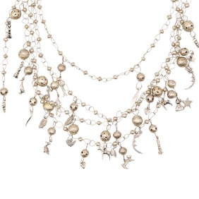 Sterling Silver Multi Strand Charm Fetish Necklace 120.5g