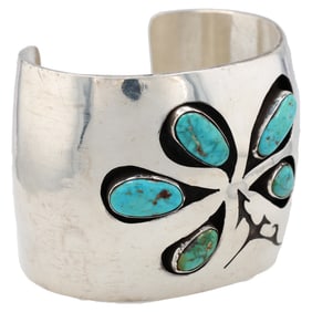 Navajo Sterling Turquoise Shadowbox Cuff Bracelet 86g