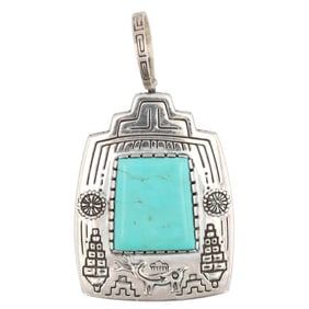 Carol Felley Sterling Turquoise Kachina Reversable Pendant 33g