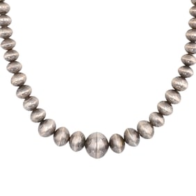Vintage Sterling Navajo Bead Necklace 121g
