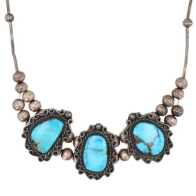 Vintage Mexico Sterling Turquoise Beaded Choker 56g