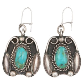 Vintage Navajo Sterling Turquoise Dangle Earrings 13g