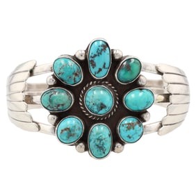 Vintage Navajo Sterling Turquoise Cuff Bracelet 48g