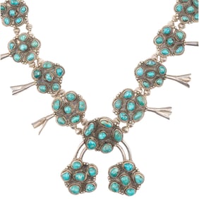 Vintage Navajo Sterling Turquoise Cluster Squash Blossom 366g