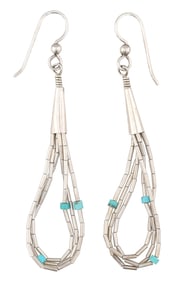 Native American Liquid Silver Turquoise Hook Earrings 4g