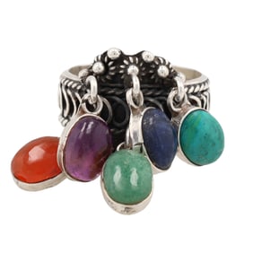 GAH Taxco Mexico Sterling Dangle Stone Ring Sz. 8.25, 9g