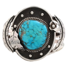 Vintage Navajo Sterling Turquoise Blossom Cuff Bracelet 59g