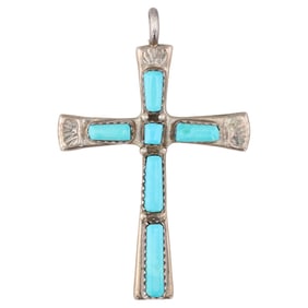 Wilbur Iule Zuni Sterling Turquoise Cross Pendant 6g