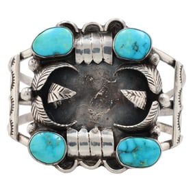 Vintage Navajo Sterling Turquoise Watch Cuff Bracelet 50g