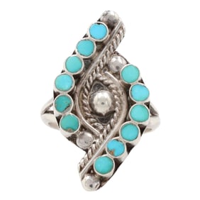 Vintage Zuni Dishta Sterling Turquoise Ring Sz. 6, 5.5g