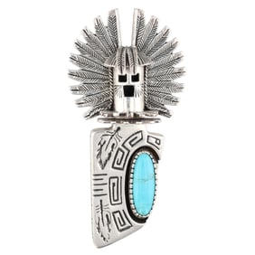 Carol Felley Sterling Turquoise Kachina Brooch Pendant 46g