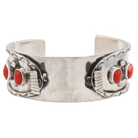 Vintage Navajo Sterling Coral Watch Cuff Bracelet 42.5g